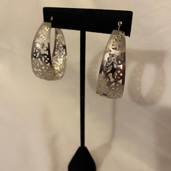 Silver Large Wide Laser Cut Hoops 1.75" - Picture 2 of 6